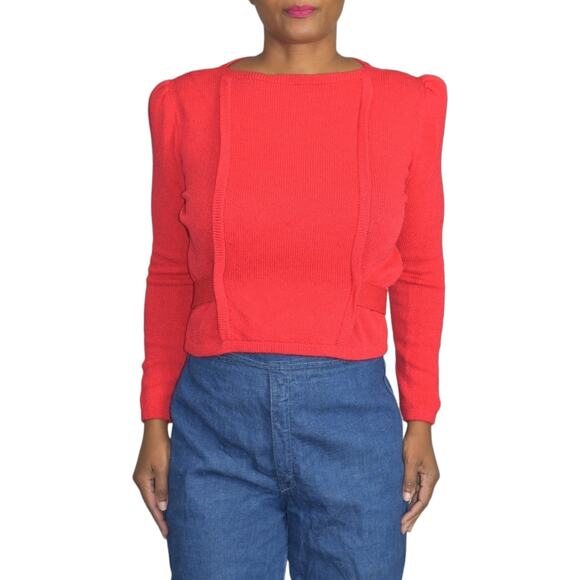 Vintage St John Top Red Sweater Santana Knit Puff Sleeve 80s Marie Gray Size 4 - Picture 8 of 16